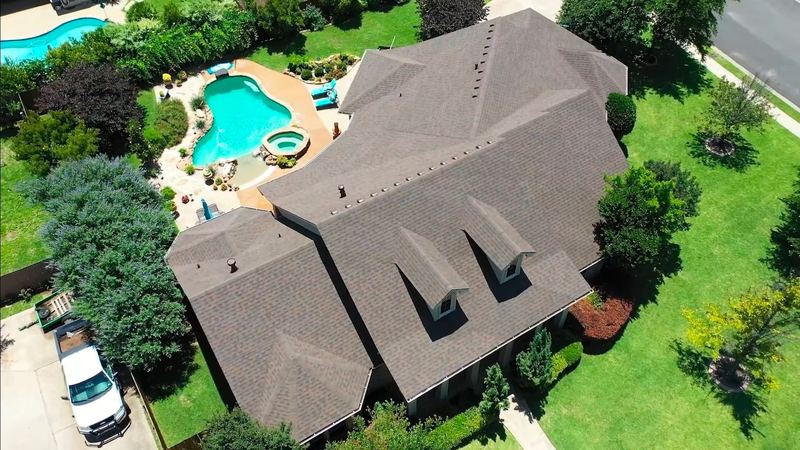Aerial view of a low-slope roof section
